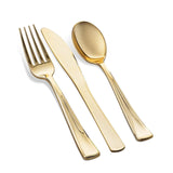 700 Piece Dinnerware Set - 200 Rim Plates, 300 Silverware, 100 Plastic Cups, 100 Linen-Napkins - Gold