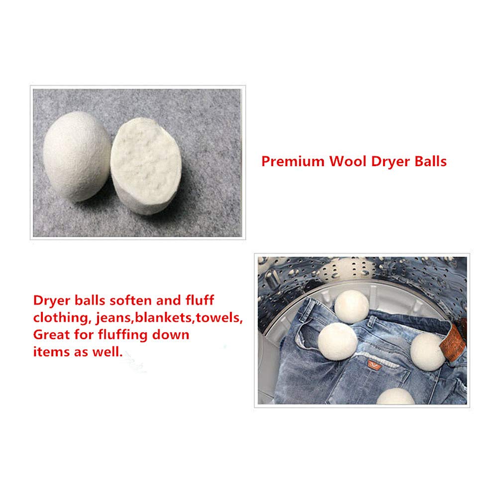 Wool Dryer Balls 6 Pack - XL Premium Reusable Dryer Balls Replace Laundry Drying Natural Fabric Softener