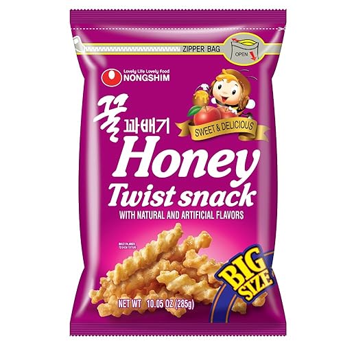 Nongshim Honey Twist Snack, Sweet Crispy Korean Snack, Acacia Honey, Twisted Crinkle Shape, Crunchy Kids Snacks, Big Size Resealable Bag, 10.05 oz (1