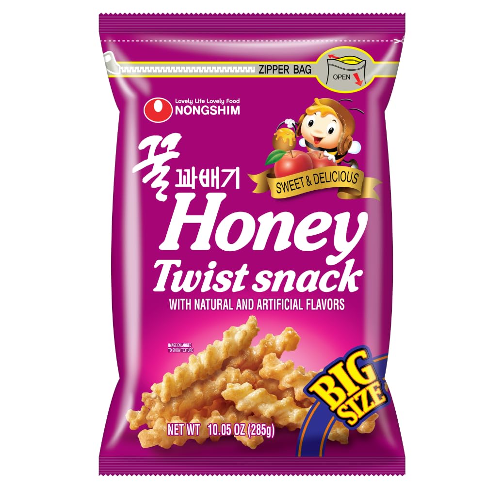 Nongshim Honey Twist Snack, Sweet Crispy Korean Snack, Acacia Honey, Twisted Crinkle Shape, Crunchy Kids Snacks, Big Size Resealable Bag, 10.05 oz (1