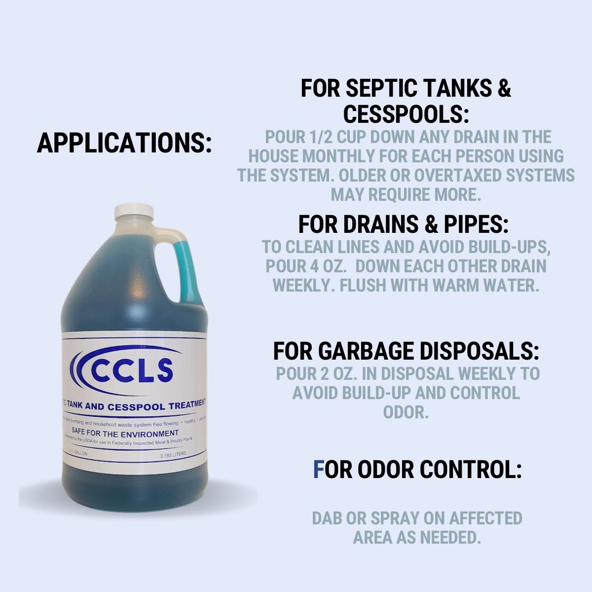 ccls Septic Tank and Cesspool Treatment Additive/Organic Enzyme Producing Bacteria/Non-toxic/Non-Hazardous/Non-Corrosive (1-Gallon)
