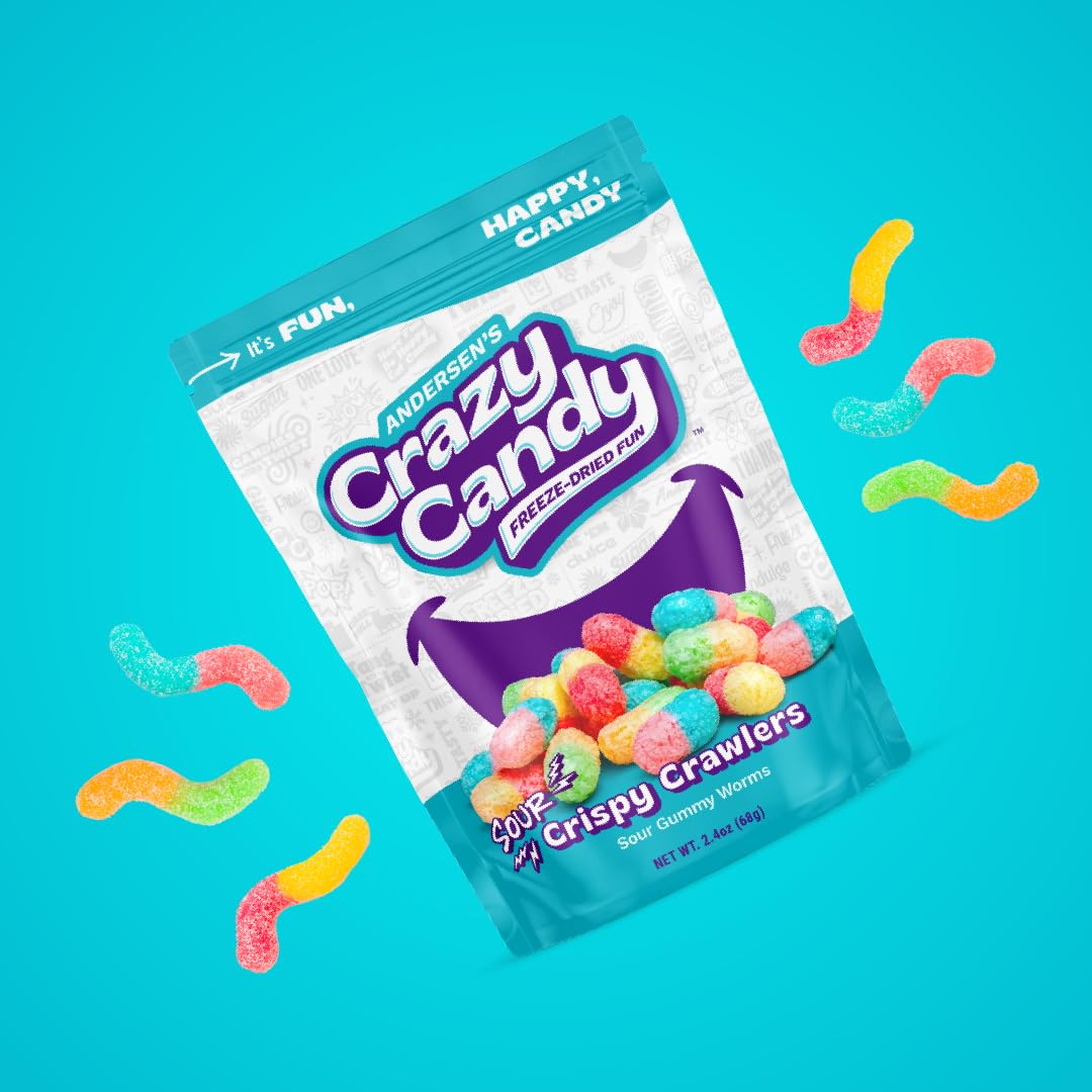 Freeze Dried Sour Gummy Worms, Crazy Candy Sour Crispy Crawlers - Tangy Coating Crunchy Candy, Hollow Texture Treats