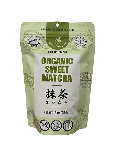Organic Sweet Matcha Green Tea Powder - Cafe Style Blend by Cherie Sweet Heart - 16oz, Vegan & Gluten-Free, Rich in Antioxidants, Perfect for Lattes
