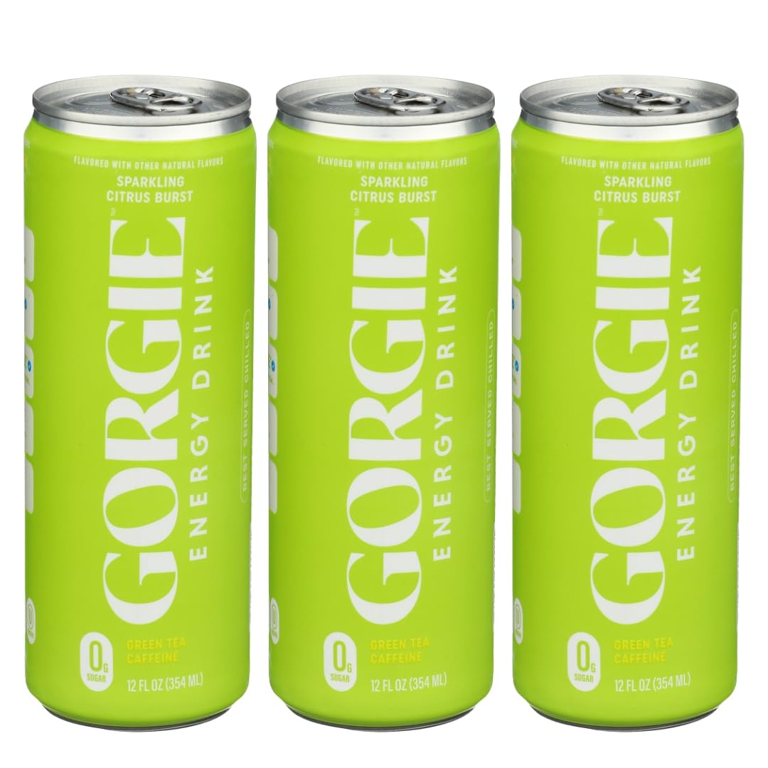 Gorgie Bev Energy Sparkling Citrus Burst - 12 fl oz Cans - for Focus and Refreshment - Alternative to Alani and Celsius - V8 Style Beverage - 3 Pack