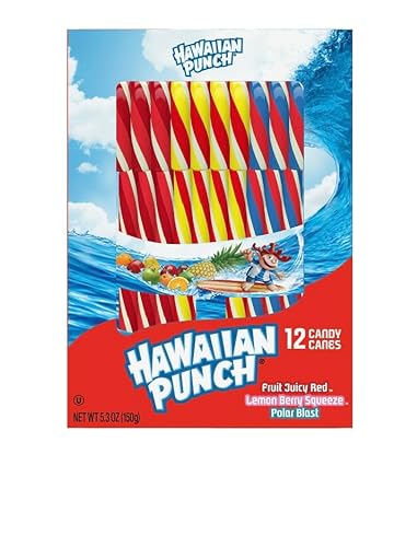 Spangler Hawaiian Punch 12ct Candy Canes, 5.3oz Box Lemon Berry Squeeze, Fruit Juicy Red and Polar Blast Flavored Candy Cane (1)