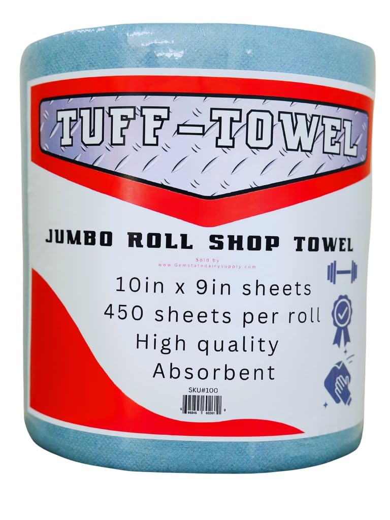 Tuff-Towel Blue Shop Towel for Shops | Jumbo Roll Heavy Duty Towels, 450 Sheets per Roll ($0.11 per Sheet) | For Mechanics, Farms, Dairies, Tire Shops