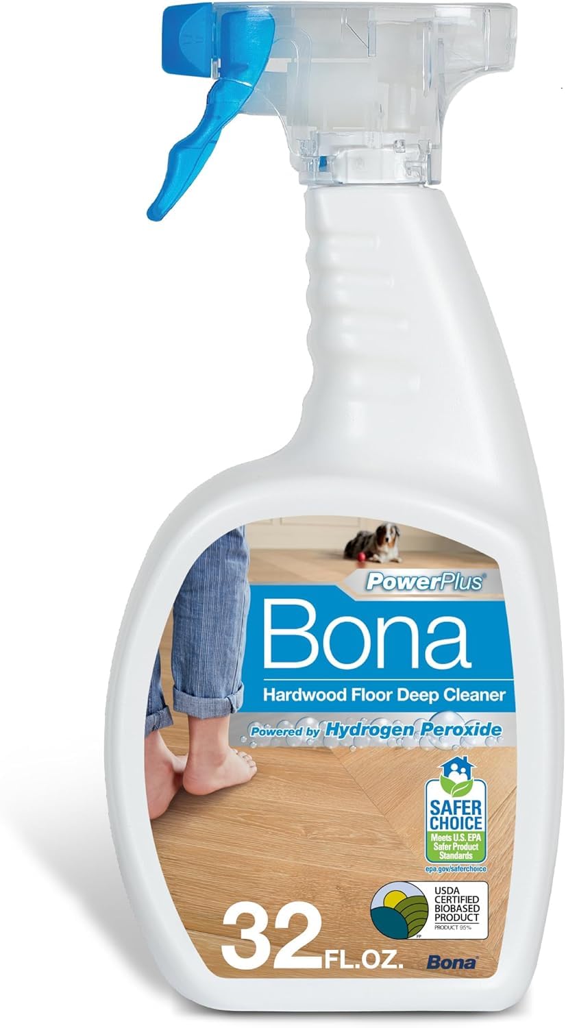 Bona PowerPlus Hardwood Floor Deep Cleaner Spray - 32 fl oz - Refillable - Oxygenated Formula and Residue-Free Floor Cleaning Solution - for Wood