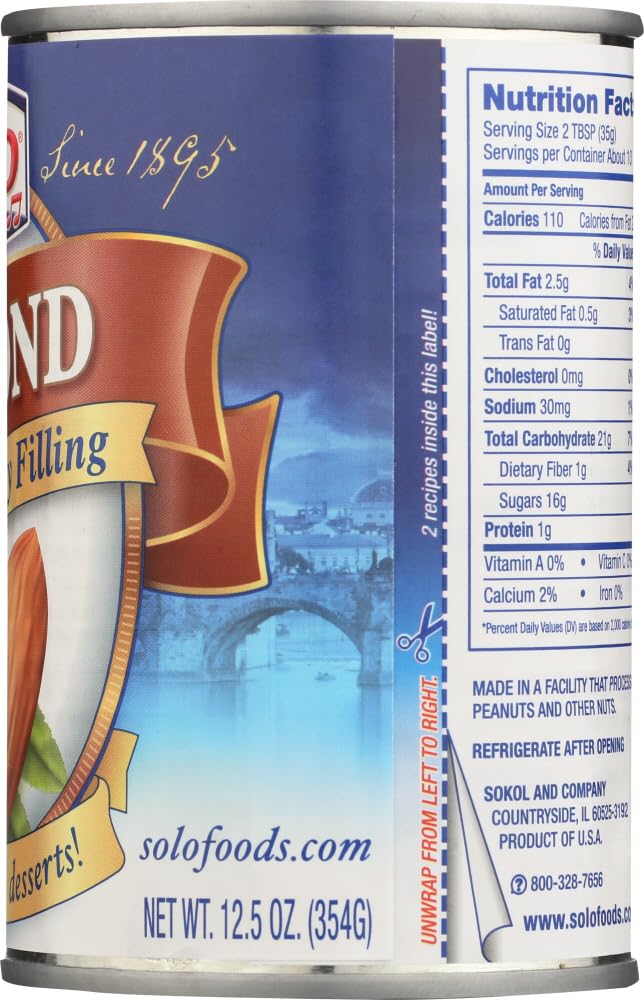 Solo Almond Cake and Pastry Filling 12.5oz, 2 Cans Pack of 2