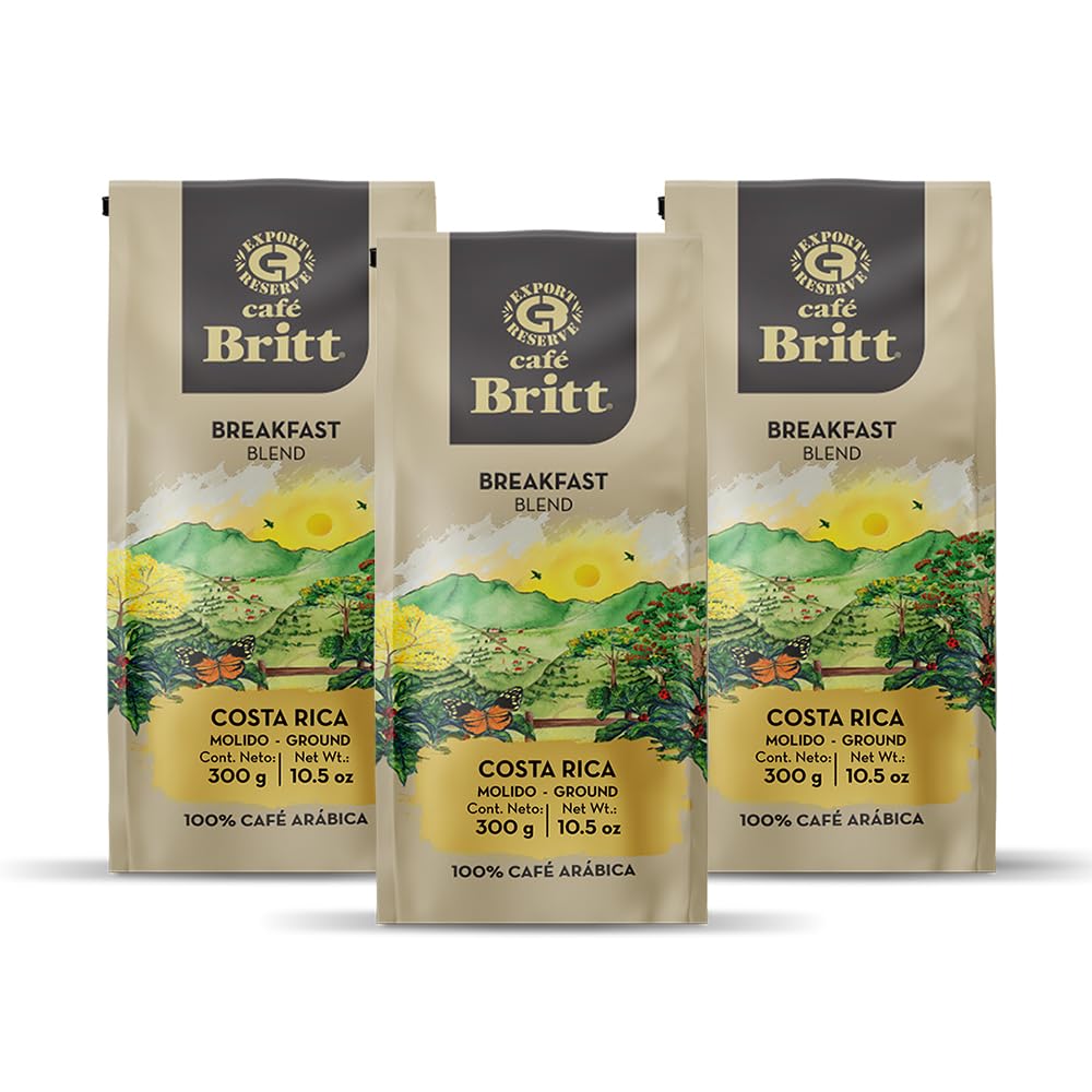 Café Britt® - Costa Rican Breakfast Blend Coffee (10.5 oz.) (3-Pack) - Ground, Arabica Coffee, Kosher, Gluten Free, 100% Gourmet & Medium Dark Roast