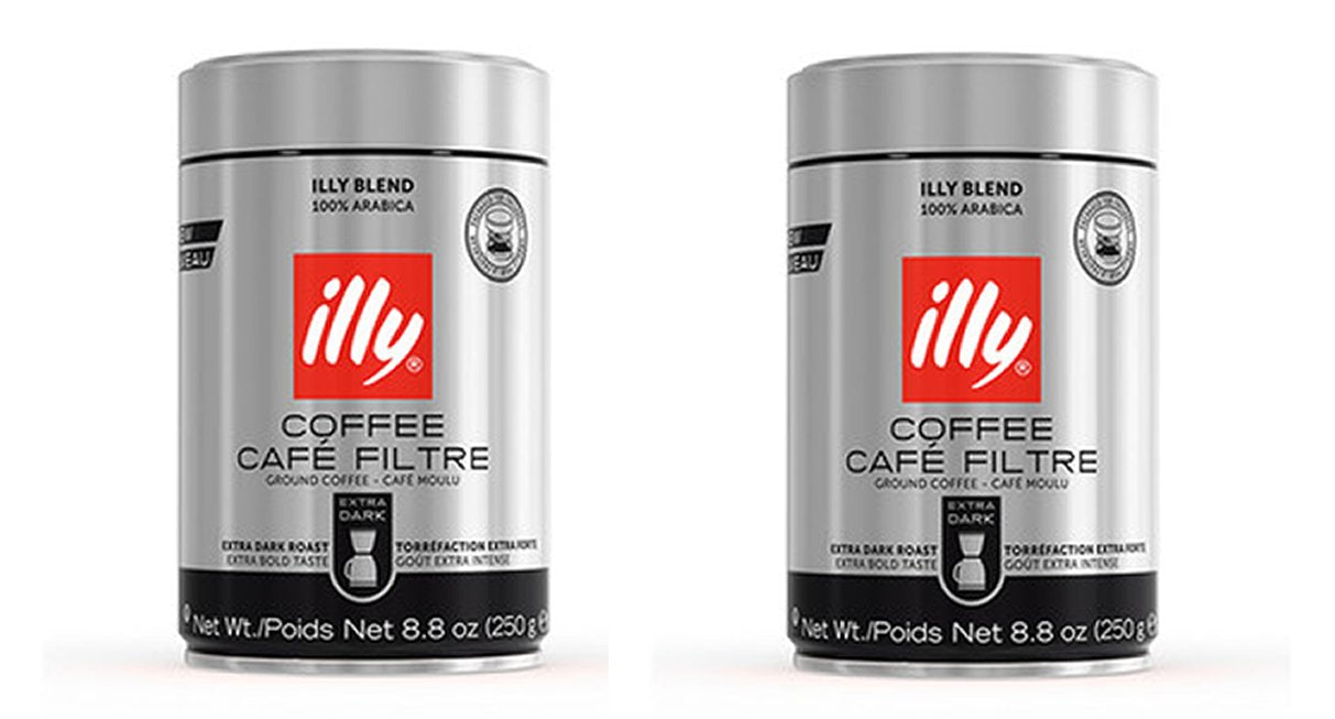 illy Extra Dark Roast Coffee, Ground Drip, 8.8-Ounce Can (Pack of 2)