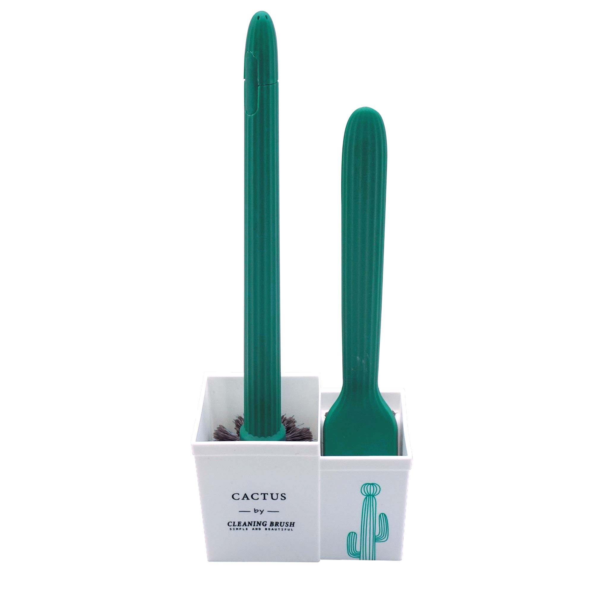 Toilet Brush and Holder Cactus Shape Set of Two Easy to Clean Without Dead Ends Kit Long Brush for Bathroom Cleaning Wall Adhesive Mount