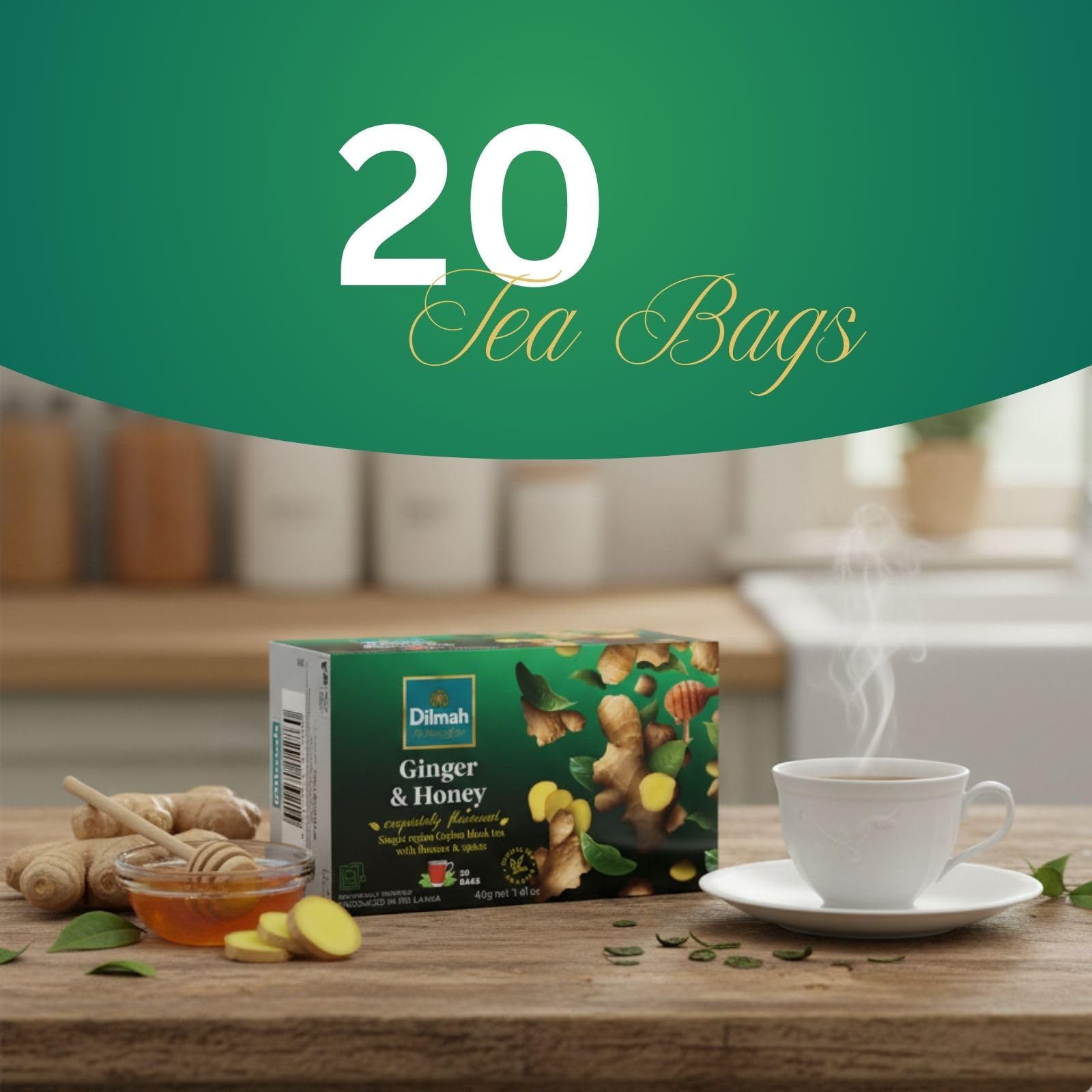 Dilmah Ginger and Honey Flavored Ceylon Black Tea - 20 Tea Bags