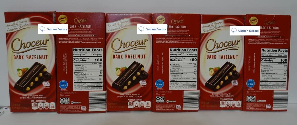 Choceur Dark Chocolate with Whole Roasted Hazelnuts 7.05oz 200g (6 Bars)