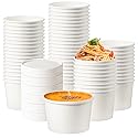 Fit Meal Prep 50 Pack 12 oz White Paper Soup Containers with Lids, Hot or Cold Disposable Restaurant Food Containers, Rolled Rim To Go Ice Cream Cups
