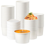 Fit Meal Prep 50 Pack 12 oz White Paper Soup Containers with Lids, Hot or Cold Disposable Restaurant Food Containers, Rolled Rim To Go Ice Cream Cups