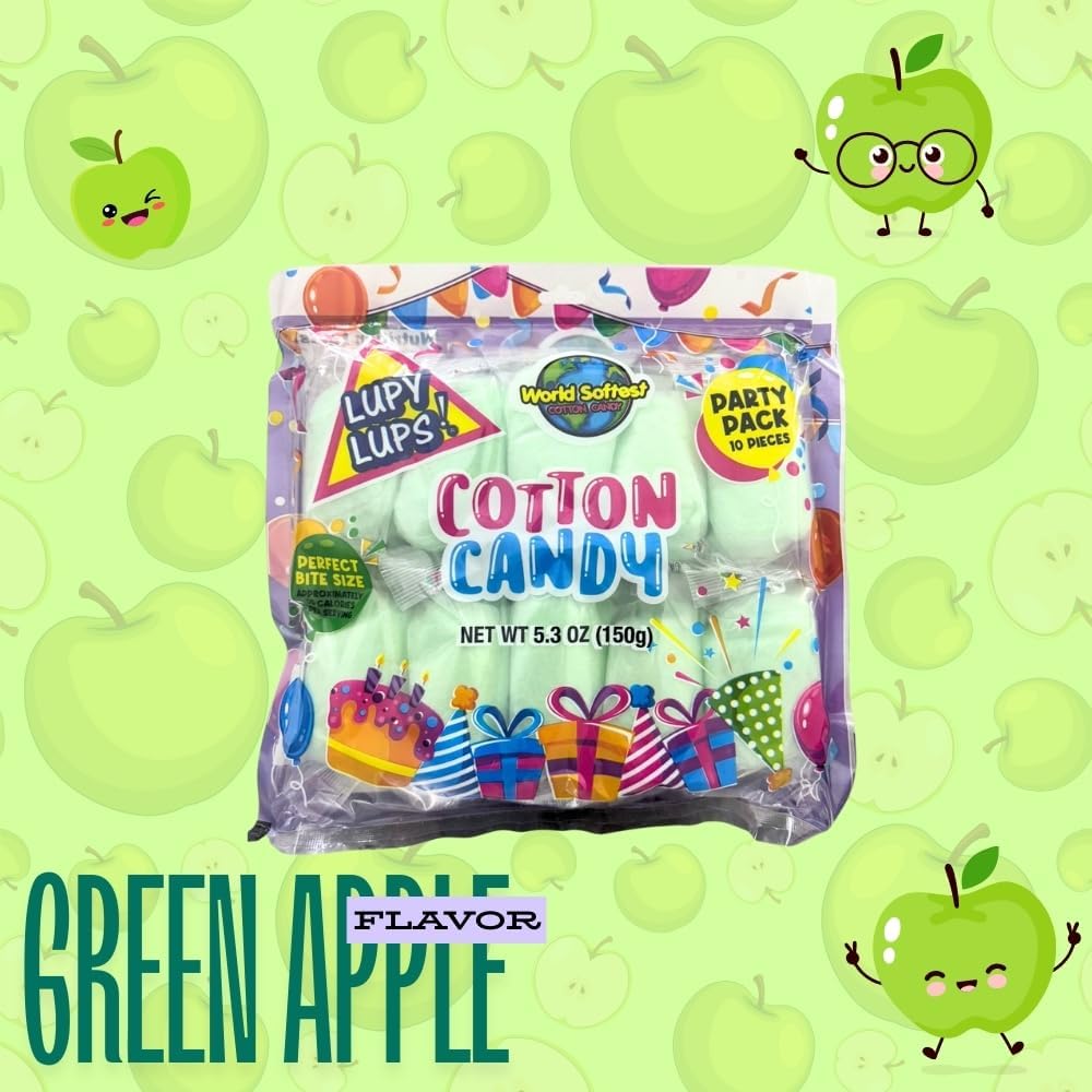 Lupy Lups! Cotton Candy Party Pack - Individually Wrapped Small bags, 0.5 oz Each - Perfect for Stockings, Treats, Party Favors, Buffet Tables,