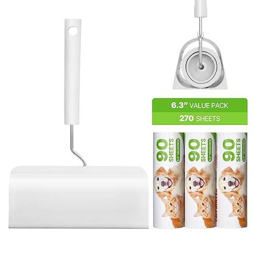 VEVOR Sticky Lint Roller, 3 Pack Large Pet Hair Rollers Remover Set, 270 Sheets Extra Sticky Lint Roller with Upgraded Handle, Portable Cat and Dog