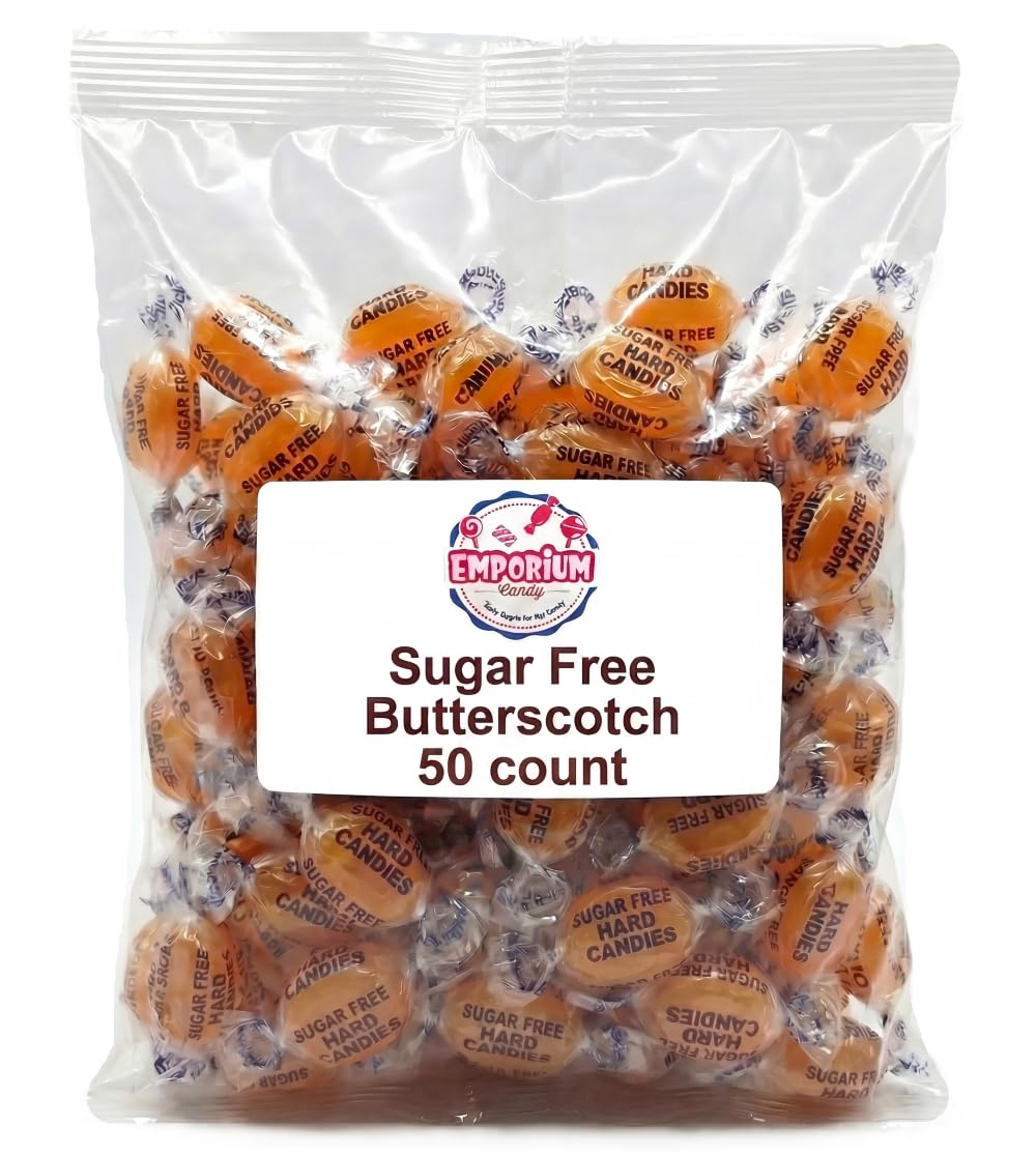 Sugar Free Butterscotch Hard Candy 50 Pieces - Creamy Butterscotch Flavor, Individually Wrapped Bulk Sweet Treat for Dishes Offices and Bowls