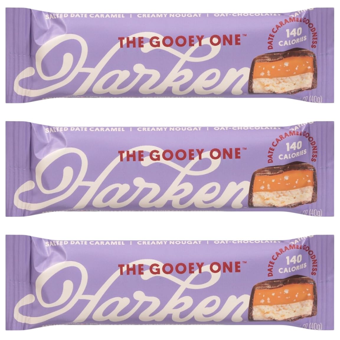 Harken Sweets Dates Salted Caramel Nougat - 1.41 oz Bar (Pack of 3) - Caramel Candy with Vegan Chocolate - Dairy Salted Snack