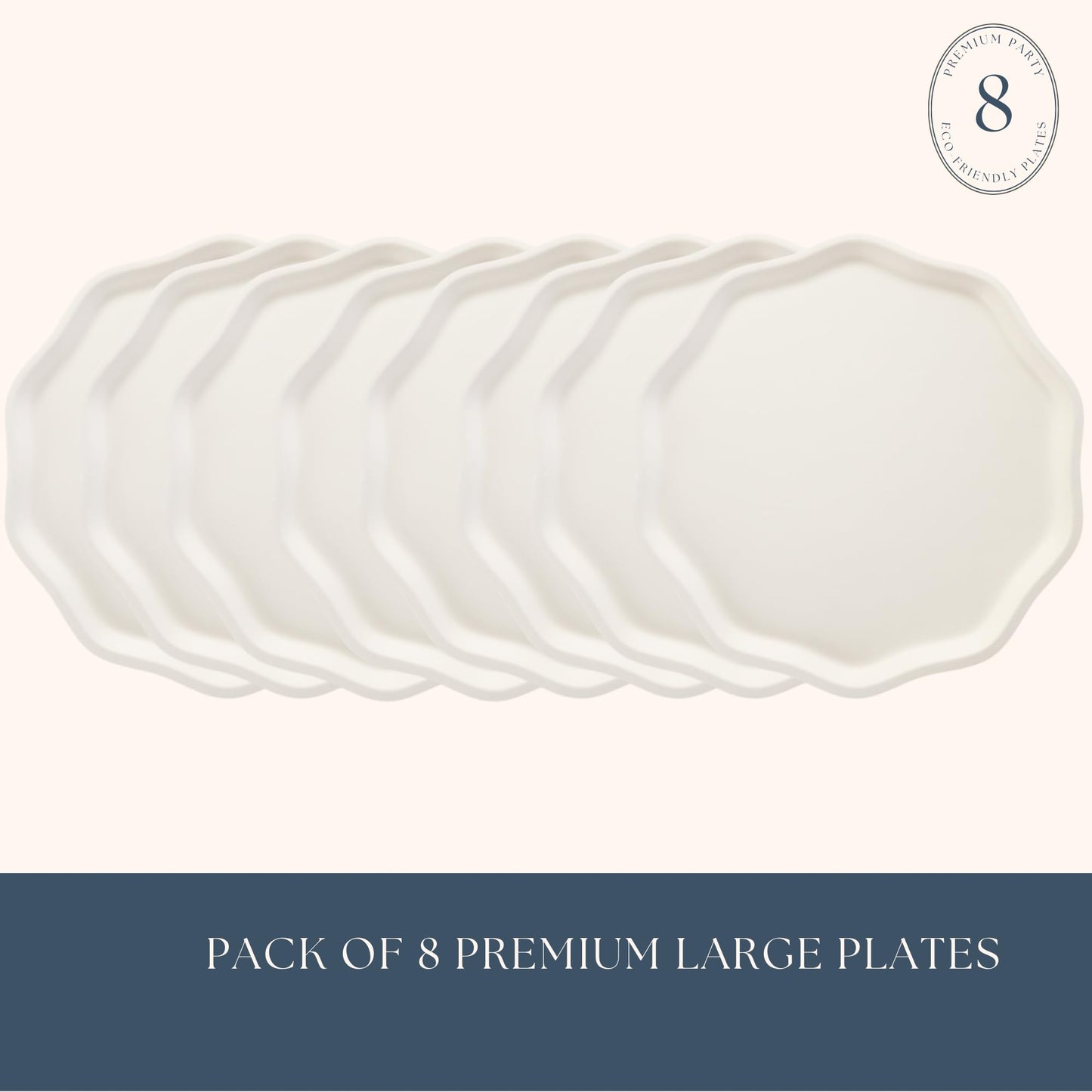 Bonjour Fte French Crme Compostable Dinner Plates | Sturdy Disposable Plates for Baby & Bridal Showers | Premium 10.5" Large Size, Pack of 8 |