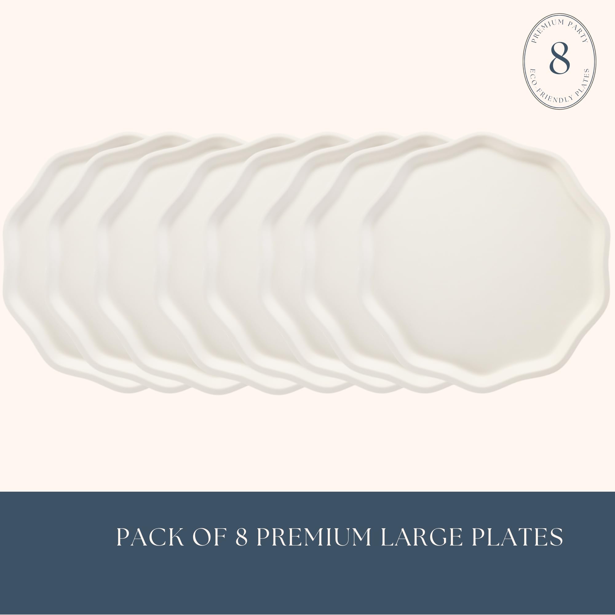 Bonjour Fte French Crme Compostable Dinner Plates | Sturdy Disposable Plates for Baby & Bridal Showers | Premium 10.5" Large Size, Pack of 8 |