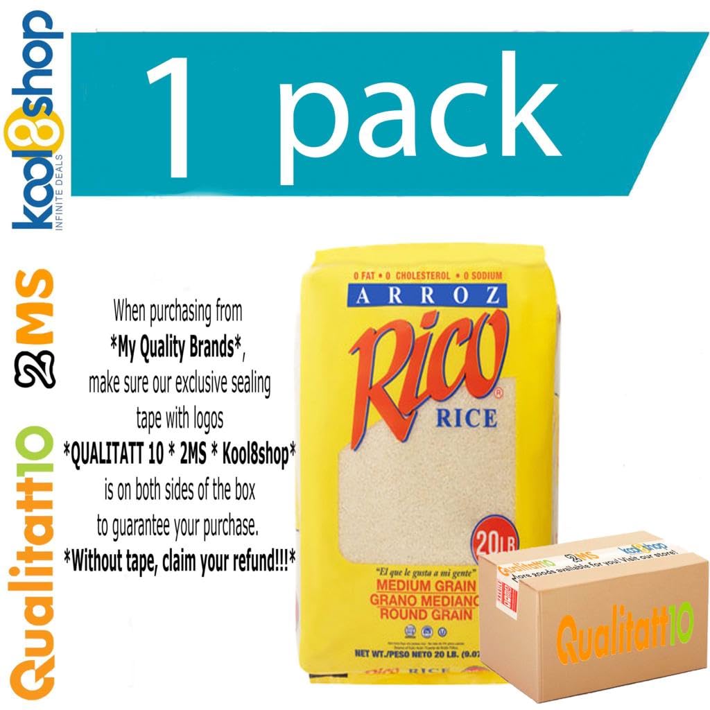 QUALITATT 10 - Arroz Rico Variety Heavy Duty Plastic Bags (1 Pack of 20 lbs each, of Medium Grain Rice)