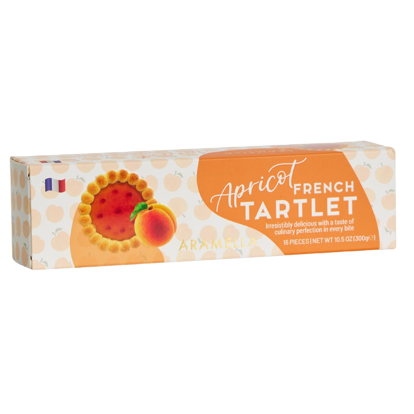 Aramella French Apricot Tartlets - 16 Count - Authentic French Pastry with Golden Crust & Real Apricot Filling - 300g (10.5oz)