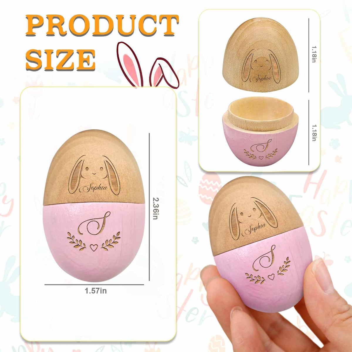 Personalized 2026 Easter Egg with Free Text, Custom Engraved Wooden Fillable Egg for Kids, Unique Easter Basket Decoration Gifts