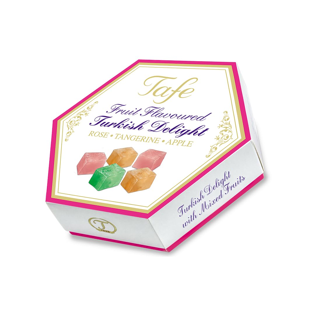 Tafe Traditional Turkish Delight - Mixed Fruit Flavored Lokum (Rose, Tangerine, Apple) - Premium Hexagonal Gift Box - Authentic Soft Candy Assortment
