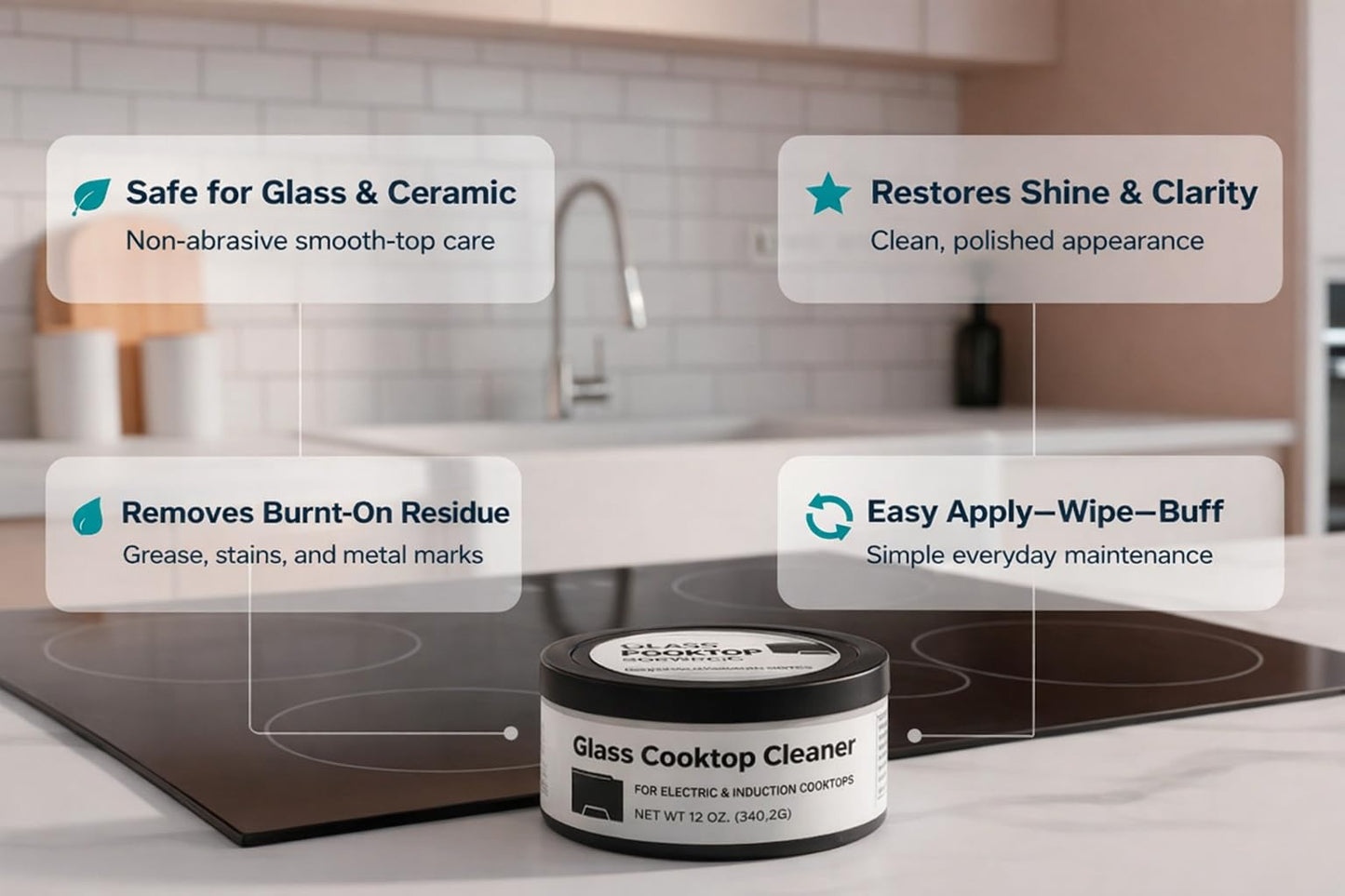 US-based supplier - OEM 12010031 Glass Cooktop Cleaner fits for Electric & Induction Bosch Thermador Cooktops - Cooktop Cleaning Cream - Removes
