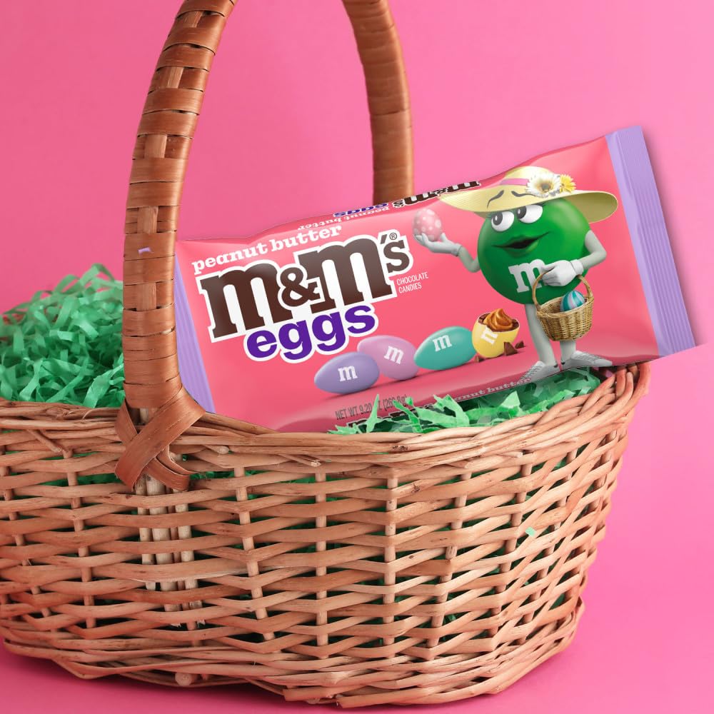 M&M'S Peanut Butter Eggs, Chocolate Easter Candy for Easter Basket Stuffers, Candy Dish, Desserts and More, 9.2 Ounces Bag