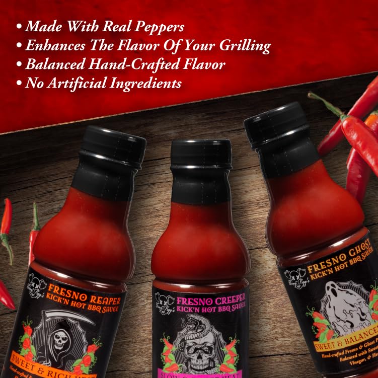Tony Piggs Hot BBQ Sauce Fresno Reaper Flavor (19oz)- Great Condiment Topping for Wings, Ribs & Burgers at Parties - Barbecue Sauce w Hot Sauce Heat