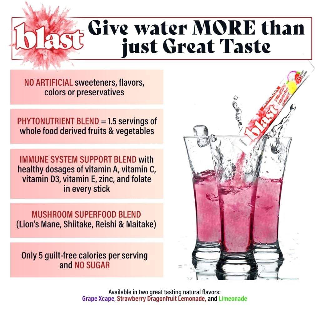 Xooma Blast Sugar Free Drink Mix Sticks - Whole Food Phytonutrient Powder with Immune Supporting Vitamins and Functional Mushroom Blend - Low Calorie