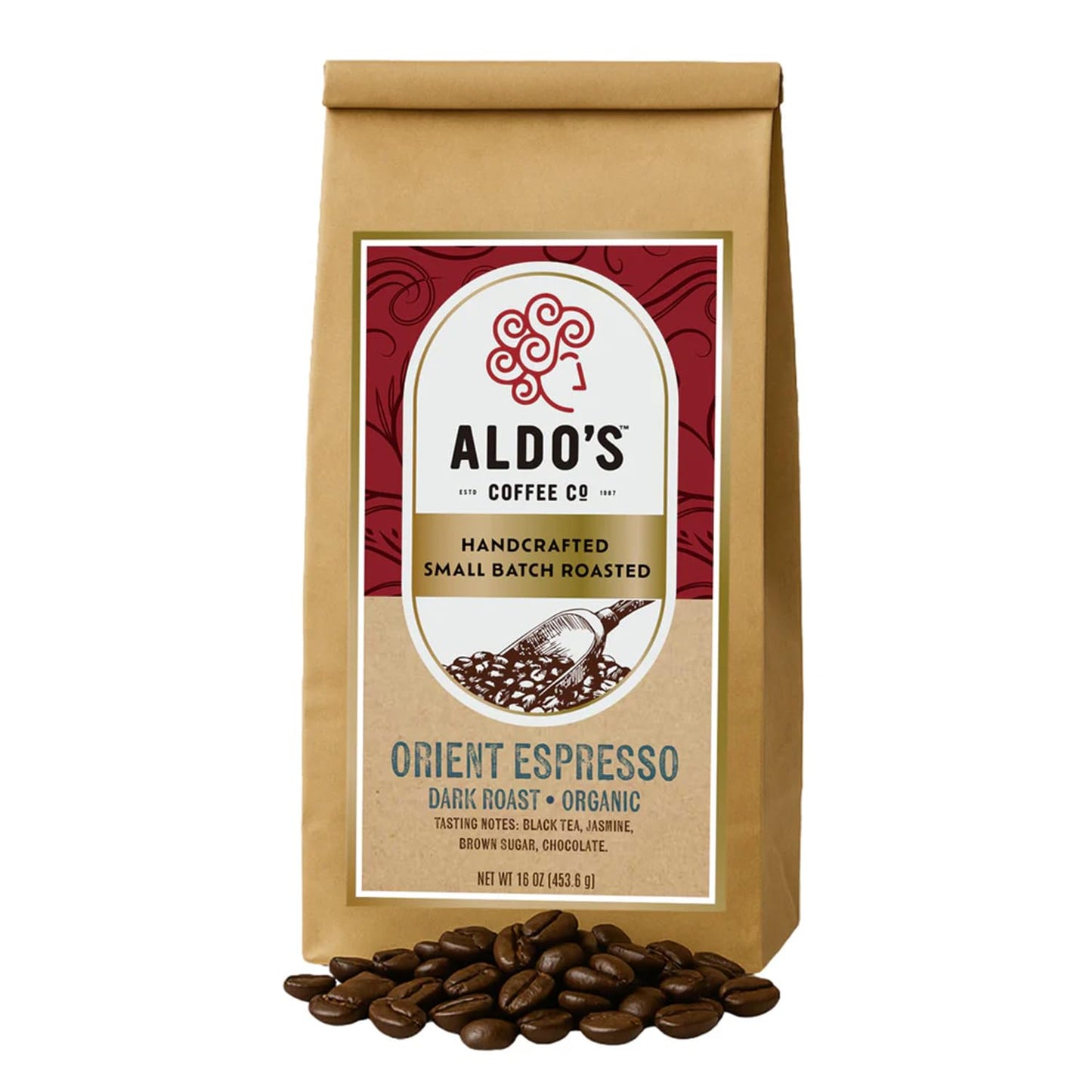 Aldo's Coffee Company Orient Espresso - Organic Dark Roast Whole Bean Coffee, Espresso Blend - 16 oz