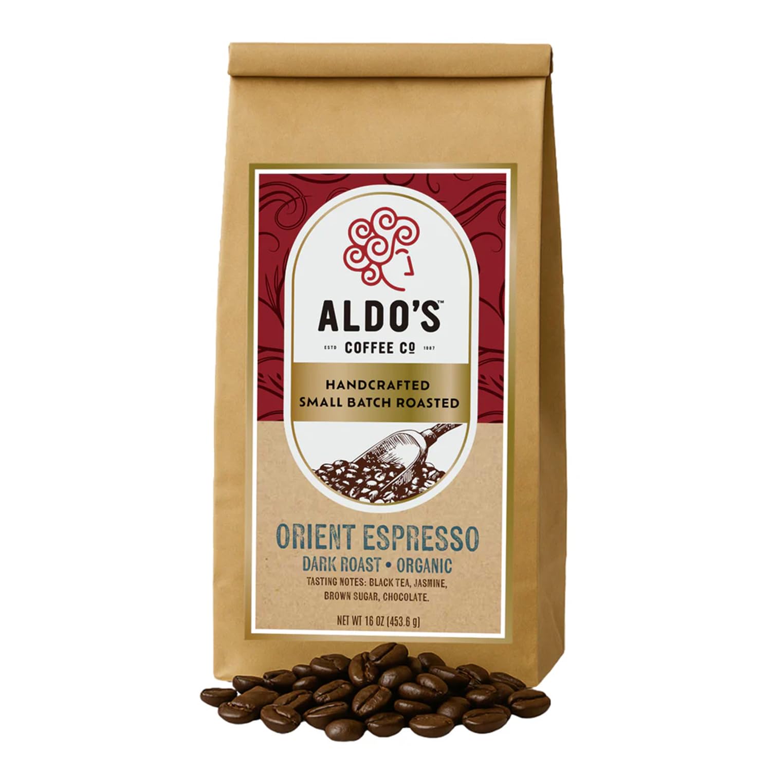 Aldo’s Coffee Co. Orient Espresso - Organic Dark Roast Coffee, Signature Espresso Blend, Small Batch Roasted, Delivered Fresh, 1 Pound (16 oz)