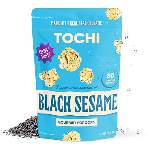 Tochi Gourmet Popcorn Snacks - Black Sesame Flavor - Using Large Popcorn Kernels, Popcorn balls, Gluten Free, Non GMO Corn, All natural, Healthy Pop