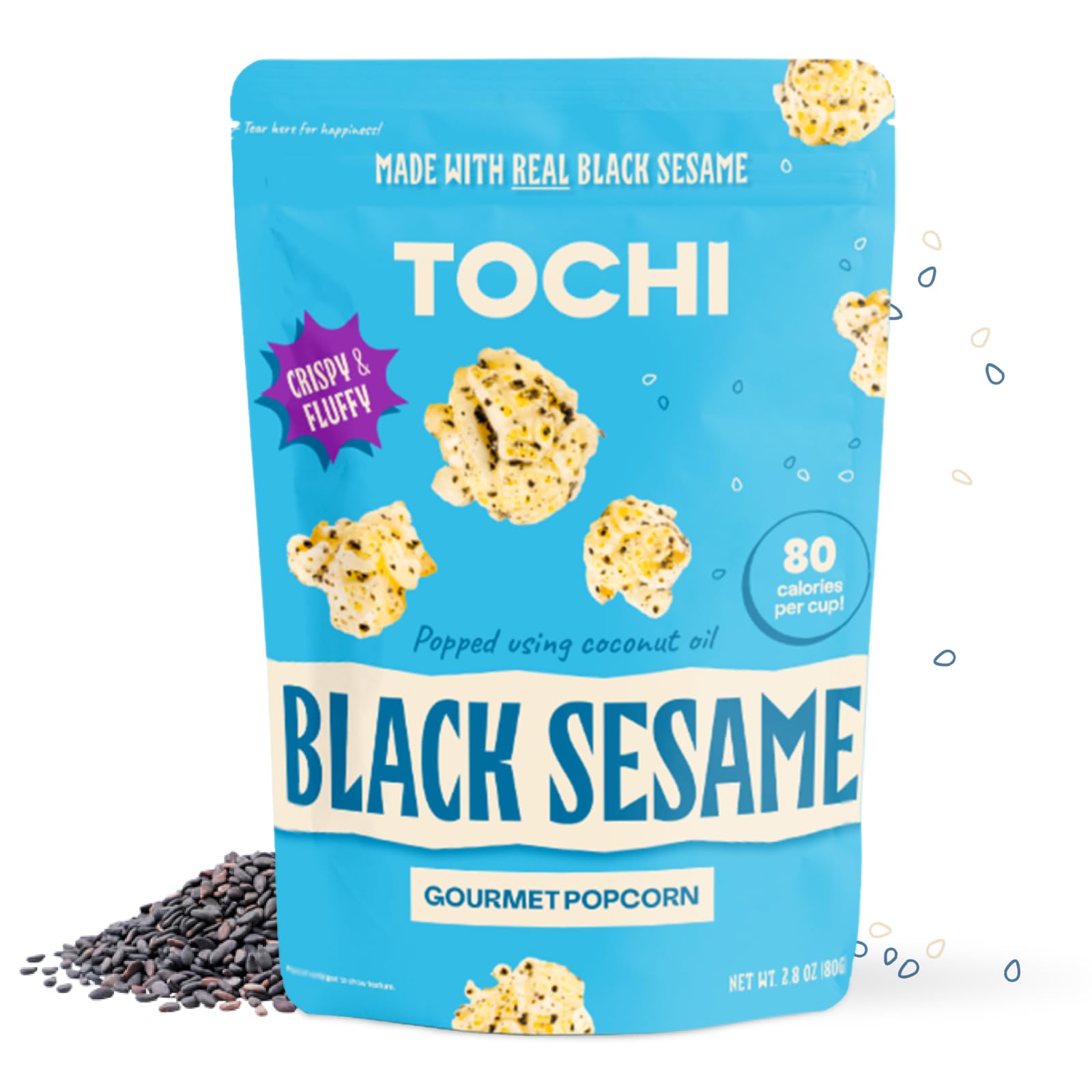 Tochi Gourmet Popcorn Snacks - Black Sesame Flavor - Using Large Popcorn Kernels, Popcorn balls, Gluten Free, Non GMO Corn, All natural, Healthy Pop