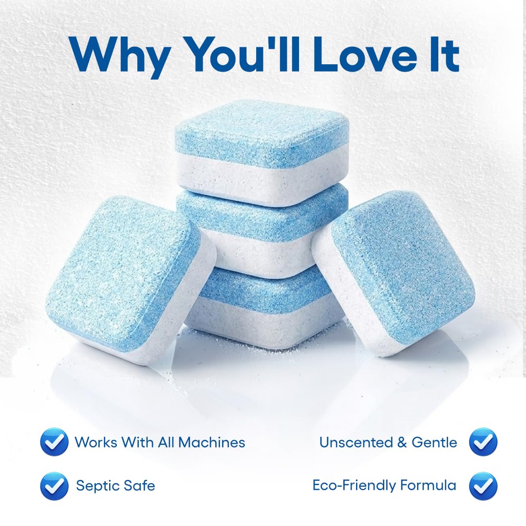 Groutastic Washing Machine Cleaner Tablets 24 Count Deep Cleaning Descaler for Washer Removes Odor Residue and Buildup Works with Front Load and Top