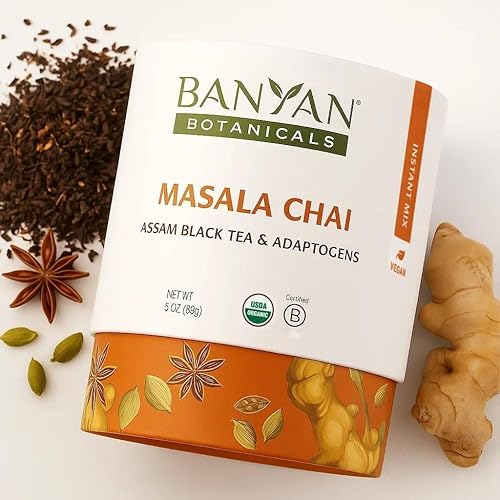Banyan Botanicals Masala Chai - Organic Tea with Assam Black Tea, L-Theanine & Adaptogenic Herbs - Vegan, Loose Leaf, Fair Trade - 3 oz, 42 Servings