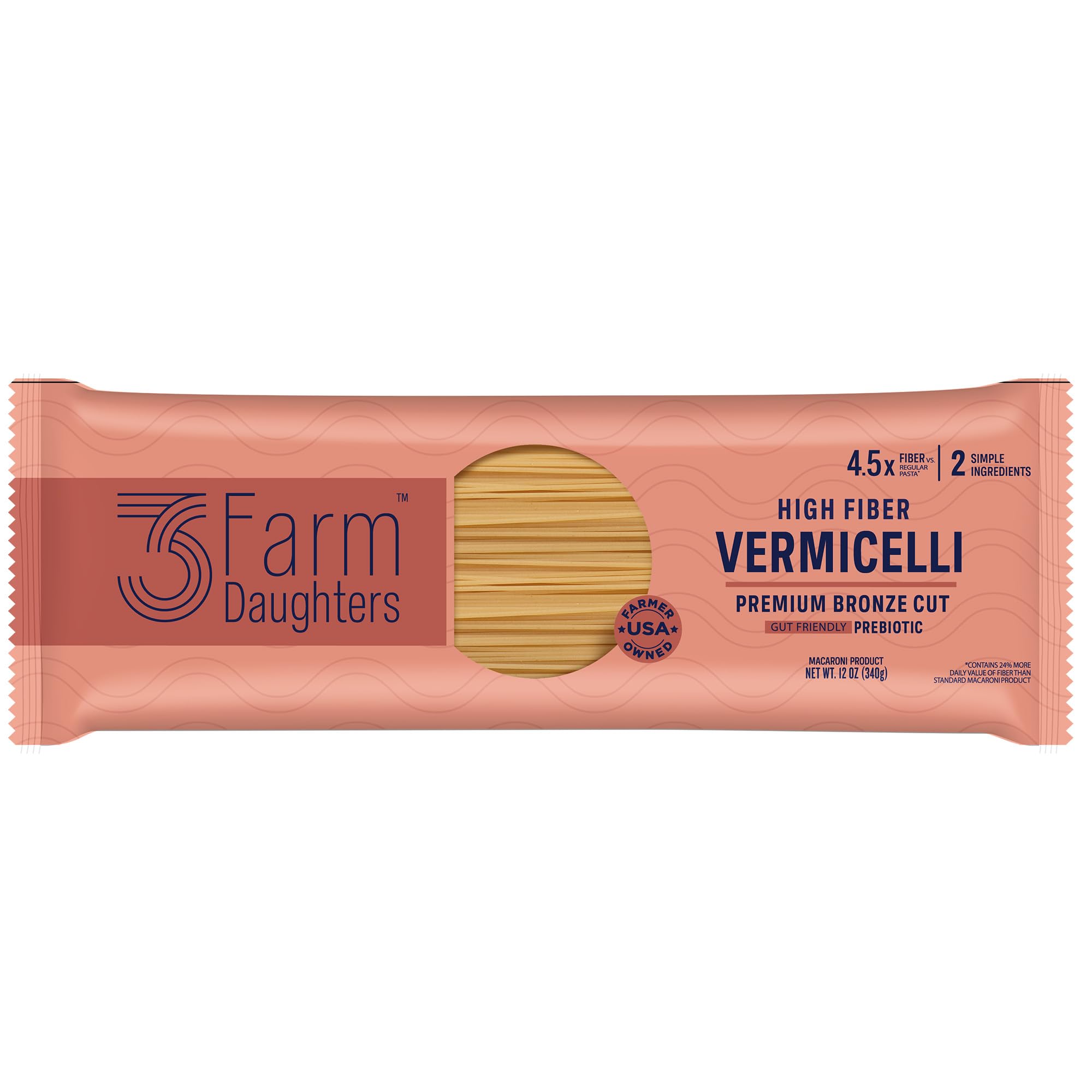 Three Farm Daughters High Fiber Pasta Vermicelli Pack, Irresistible, Low GI, Non GMO Vermicelli Pasta Noodles, Low Net Carb, Made in the USA from Just