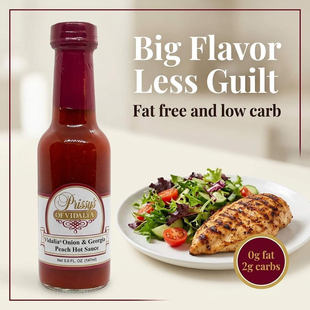 Prissy's Vidalia Onion & Peach Hot Sauce, Award-Winning Gourmet Blend, 5 Oz Bottle (Pack of 3)