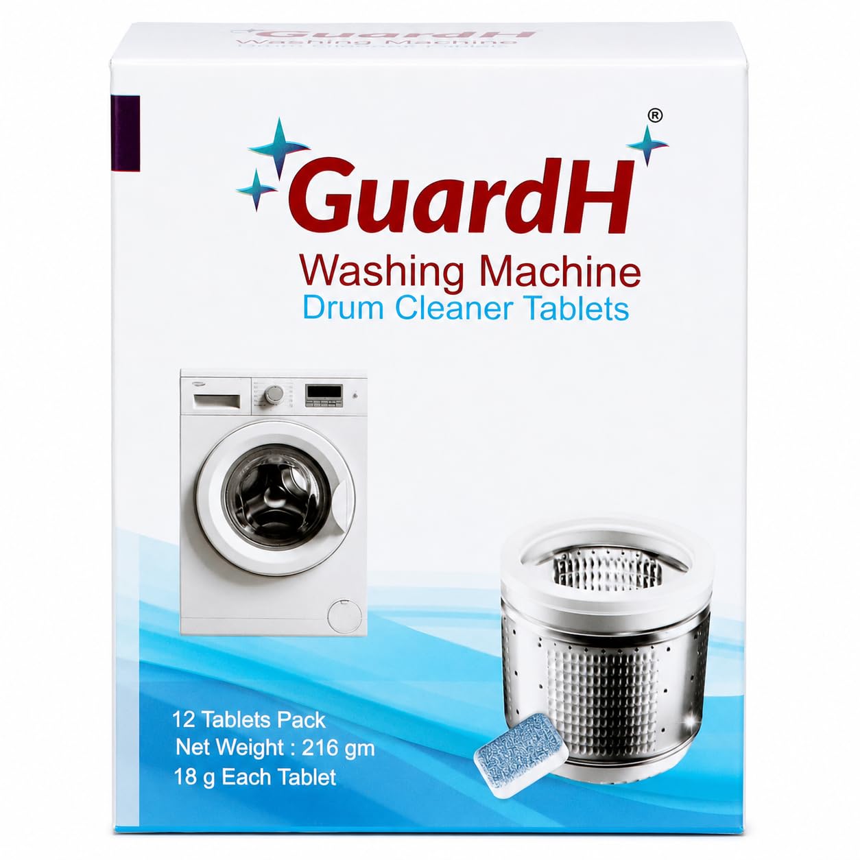 GuardH Washing Machine Drum Cleaner Tablets 12 Count 216g Deep Cleaning and Descaling Tablets for HE and Standard Washers Removes Residue Odor