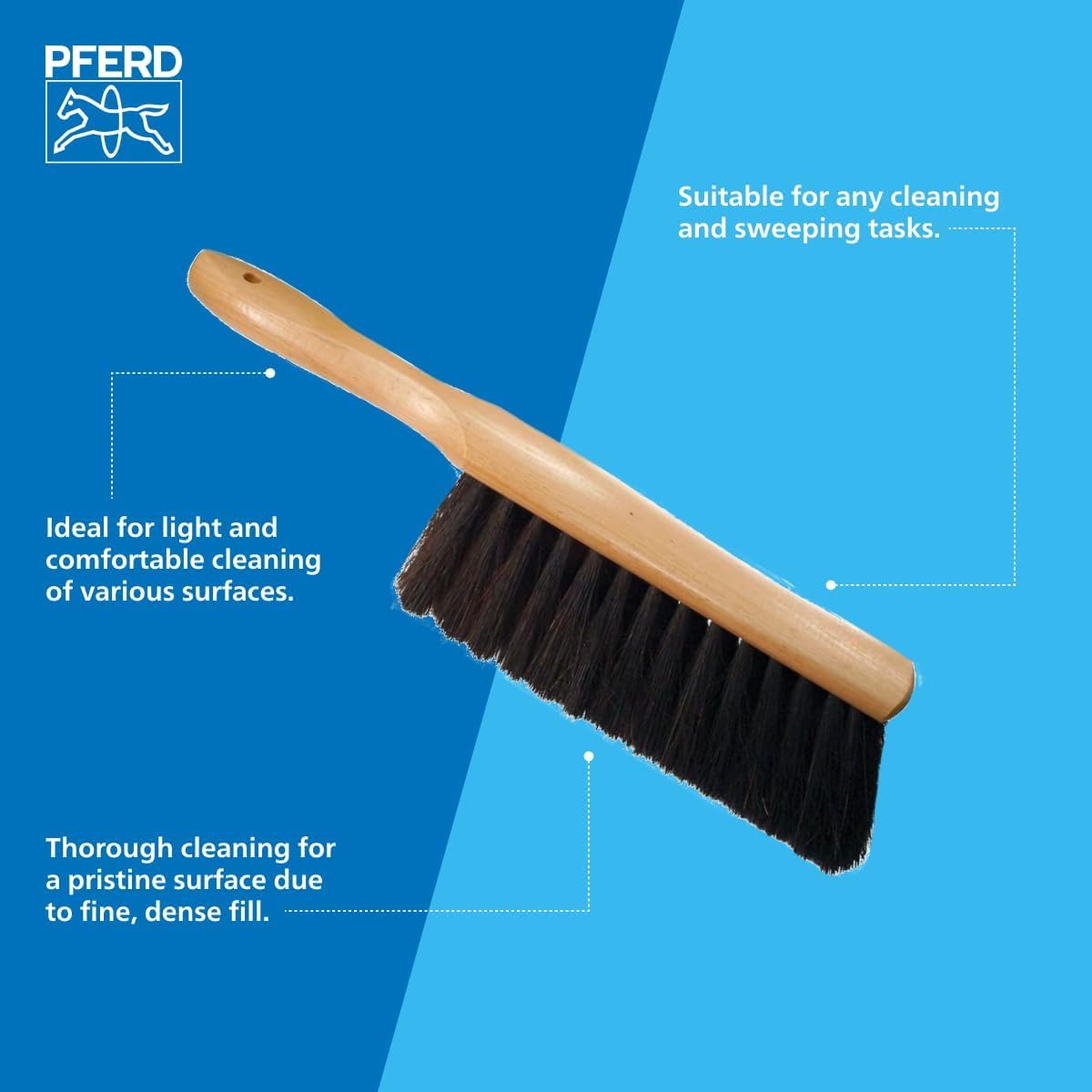 Pferd Maintenance Plastic Block Heavy Duty Counter Duster - Black Synthetic Bristles, 2-1/2" Trim Length, 8" Length - Professional Cleaning Tool
