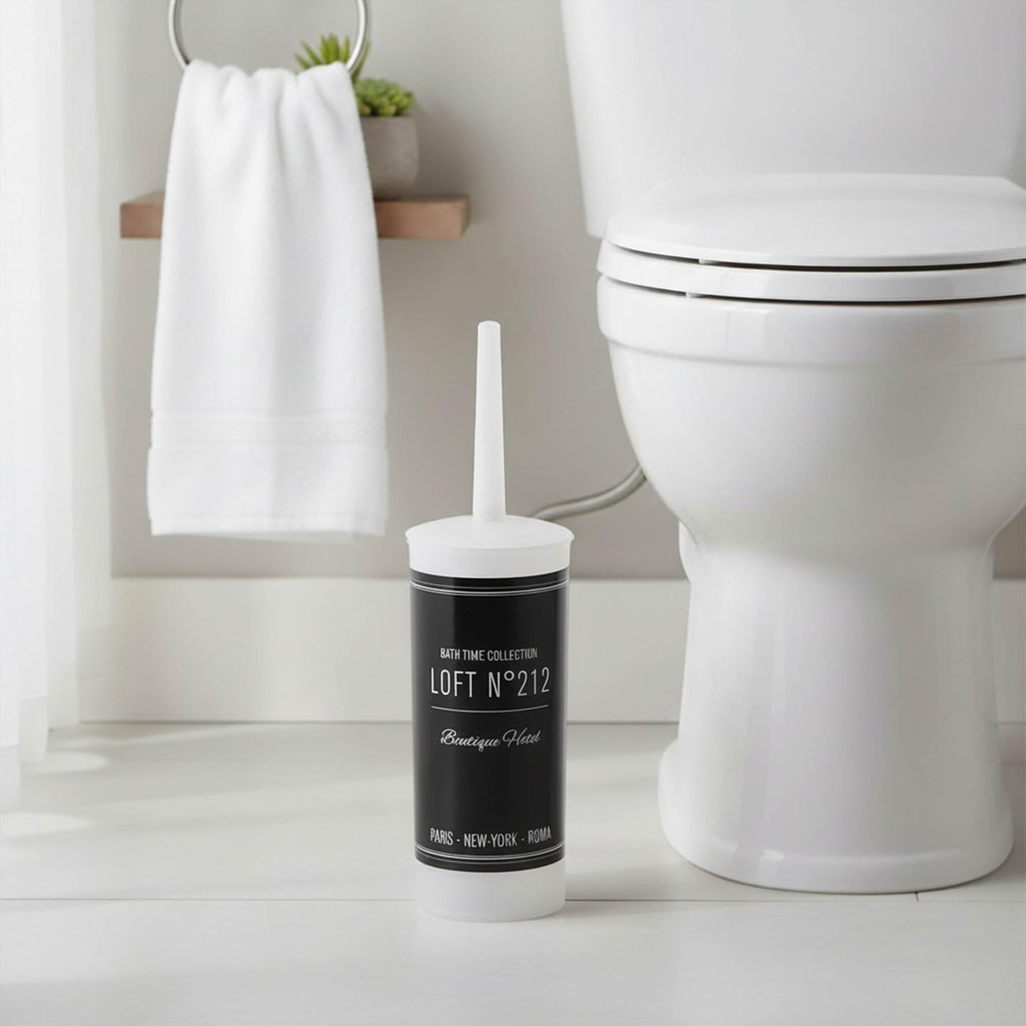 Bath Time Collection Toilet Brush and Holder - Decorative Black Plastic Bathroom Accessory