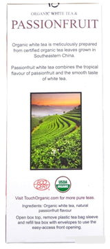 Touch Organic PASSIONFRUIT WHITE Tea Bags, 40 Bags, 2.5 oz