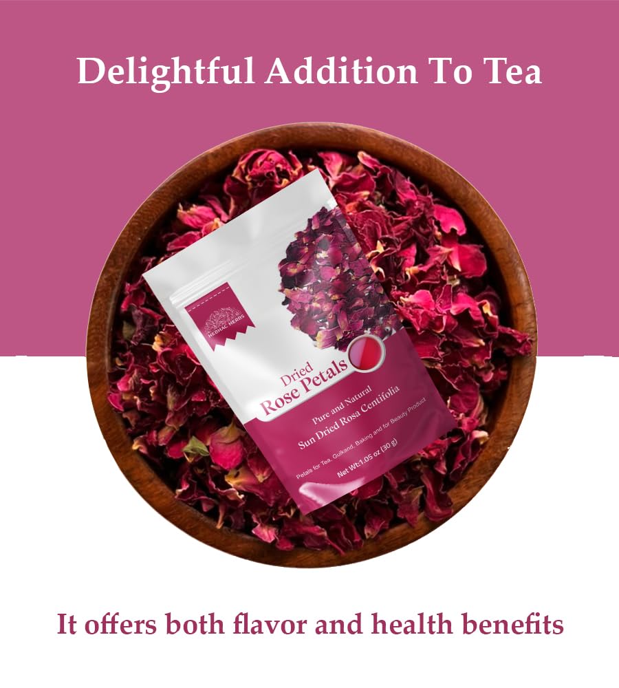 Dried Rose Petals 30g by Hebhac Herbs Red Rose Flower Petals for Tea, Gulkand, Cooking, Baking and for Beauty Product Grown in India (1.05 oz)