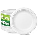 CantaGreen 6 inch Small Compostable Dessert Plates,100 Count Heavyduty Sugarcane/Bagasse and Bamboo Fibre Biodegradable Disposable Paper Plate