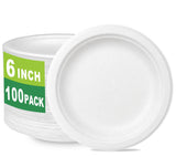 CantaGreen 6 inch Small Compostable Dessert Plates,100 Count Heavyduty Sugarcane/Bagasse and Bamboo Fibre Biodegradable Disposable Paper Plate