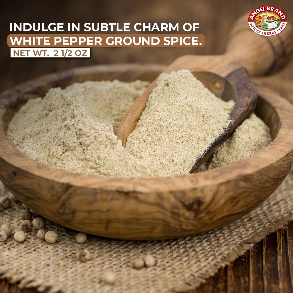 Angel Brand White Pepper Ground - 2.5 oz Bottle - Fine Ground White Pepper for Cooking, Seasoning, and Sauces