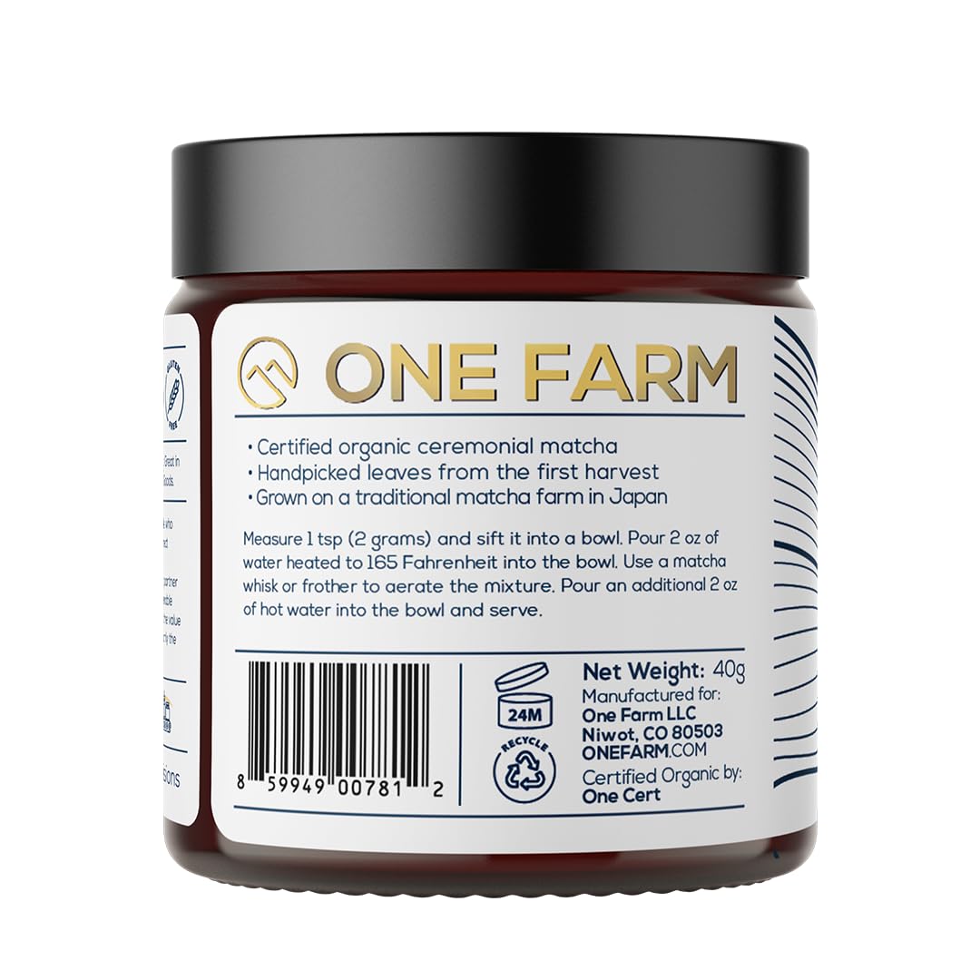 One Farm by WAAYB Organic Ceremonial Matcha Powder, 20 Servings, Single Estate Green Tea Powder, Non-GMO, Fair-Trade, Vegan, Gluten Free, Clean Energy